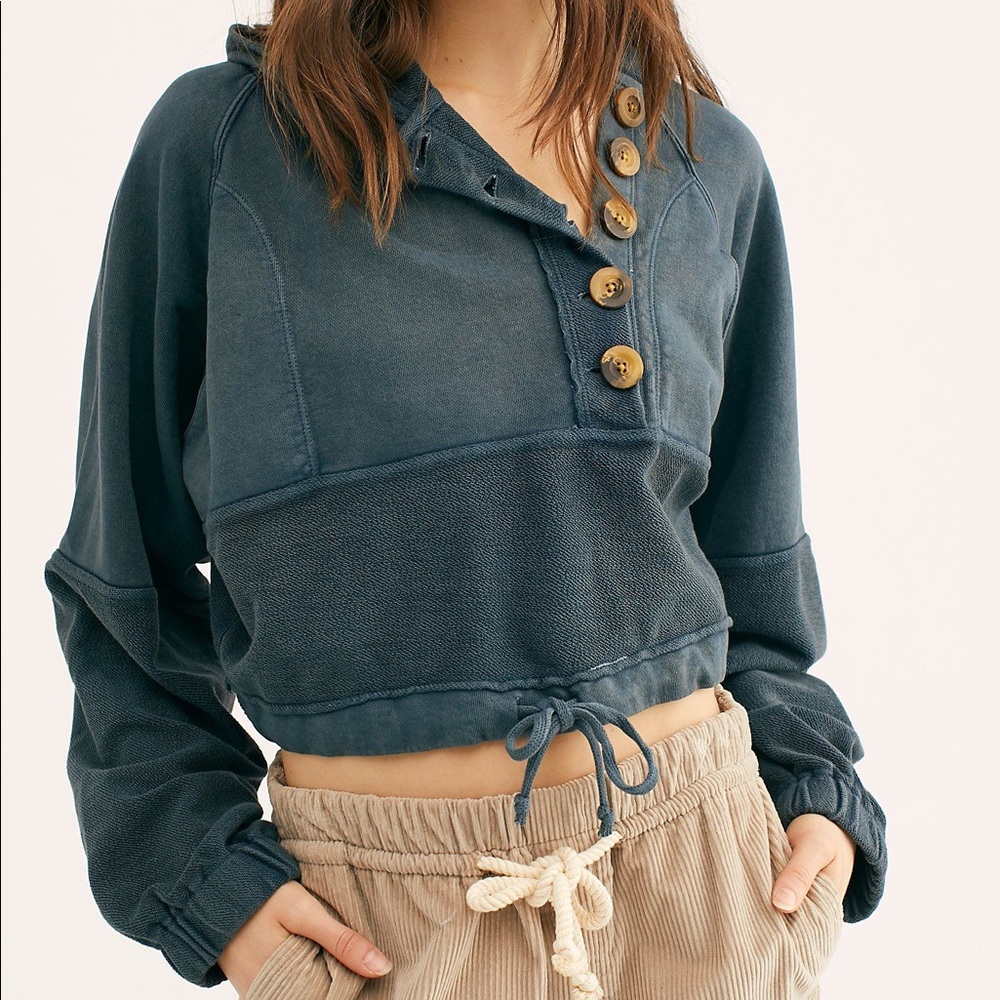 Free People Crop Hoodie Drawstring Sweatshirt